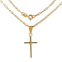 Corrente Masculina 80Cm 2Mm + Cruz 30Mm Folheada Ouro Cr677
