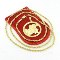 Corrente Masculina 80Cm 3Mm São Jorge Folheado Ouro Cr748