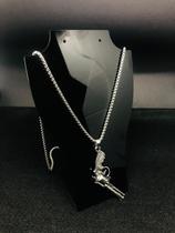 Corrente Masculina Arma Revolver Aço Inox Antialérgico
