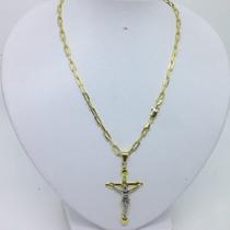 Corrente Masculina C Pingente Cruz 70cm 4m Folheado Ouro 18k Corrente Masculina C Pingente Cruz 70cm 4m Folheado Ouro 18k