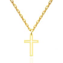 Corrente Masculina Cadeado + Pingente Cruz Crucifixo Ouro 18k 60 cm