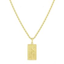 Corrente masculina com pingente placa fé. Joia banhada em ouro 18 k, antialérgica.