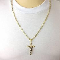 Corrente Masculina Cordão 60cm 4m Folheado Ouro + Ping Cruz