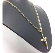 Corrente Masculina Cordão 80cm 4m Folheado Ouro 18 Crucifixo