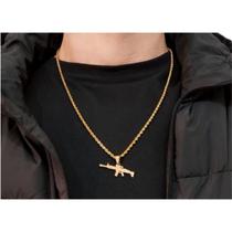 Corrente Masculina Cordão Aço Folheado Ouro + Pingente Fuzil choker Corrente Masculina Cordão Aço Folheado Ouro + Pingente Fuzil choker