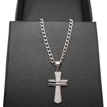 corrente masculina crucifixo groumet inox antialérgico c3