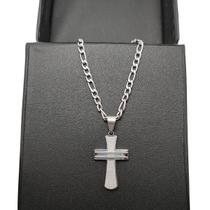 Corrente masculina crucifixo inox 3x1 antialérgico c3