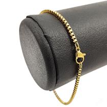 Corrente Masculina Dourada Correntinha Veneziana 70cm + Pingente Cruz + Pulseira