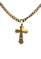 Corrente masculina dourada inox pingente crucifixo cruz 70cm cp1104