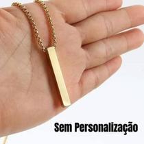 Corrente Masculina Dourado Pingente Pendulo Palito Cordão Em Aço Inox Retângulo Antialérgico