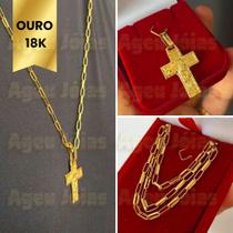 Corrente Masculina Grossa Pingente Cruz Ouro 18k Cordao 70cm