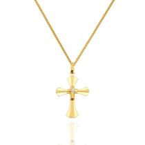 Corrente Masculina Grumet Com Pingente Cruz Crucifixo Em Ouro 18k 70 cm