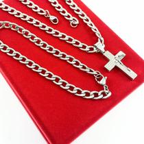 Corrente Masculina Grumet Cordao 60cm Kit De Aço Inoxidavel + Pulseira + Pingente Cruz Corrente Masculina Grumet Cordao 60cm Kit De Aço Inoxidavel + Pulseira + Pingente Cruz
