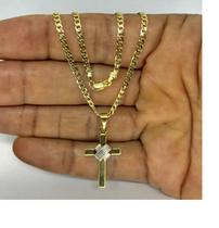 Corrente Masculina GRUMET CURTA 60CM 2MM COM PINGENTE CRUZ BANHADA A OURO 18K