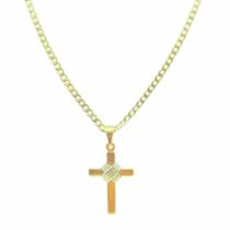 Corrente Masculina GRUMET CURTA 70CM 2MM COM PINGENTE CRUZ BANHADA A OURO 18K