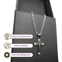 Corrente masculina inox prateado crucifixo 60cm 3mm cp1110