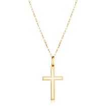 Corrente Masculina Maciça Fina Com Pingente Cruz Crucifixo Ouro 18k 60cm - AGAPRIME JÓIAS