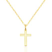 Corrente Masculina Maciça Tijolinho Com Cruz Crucifixo Ouro 18k 60 cm