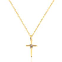 Corrente Masculina Piastrine Com Pingente Cruz Ouro 18k 60 cm