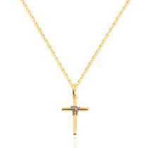 Corrente Masculina Piastrine Com Pingente Cruz Ouro 18k 70 cm