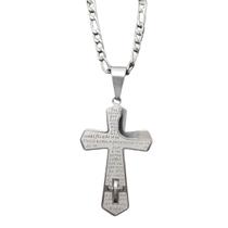 corrente masculina prateada crucifixo 3x1 inox cruz c1