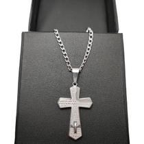 corrente masculina prateada crucifixo groumet inox cruz c1