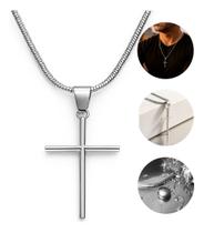 Corrente Masculina Veneziana Prata + Pingente Cruz