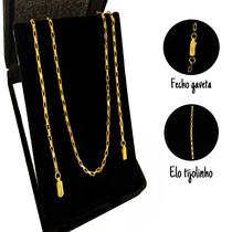 Corrente Masculino Cordão Tijolinho 60cm Banhada Ouro 18k Corrente Masculino Cordão Tijolinho 60cm Banhada Ouro 18k