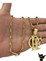 Corrente Meia Cana 5Mm + Pingente Flamengo - Banhado A Ouro