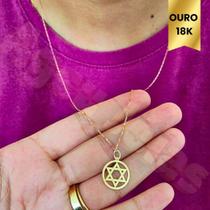 Corrente Ouro 18k Pingente Estrela de Davi Tijolinho Cordão Colar Ouro Masculino Feminino