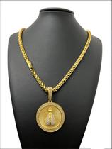Corrente Peruano 8mm + Pingente Nossa Sra - Banhado a Ouro