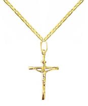 Corrente Piastrine 60cm Com Pingente Crucifixo Masculino 2.2 grama em Ouro 18k