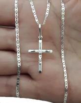 Corrente Piastrine 60cm + Crucifixo Em Prata Aço inoxidável 925 Banhada