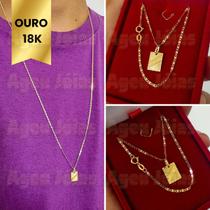 Corrente Piastrine Ouro 18k com Pingente Placa Ouro Masculino Cordão 70cm