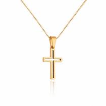 Corrente Pingente Cruz Masculina Dourada - 60 cm Em Aço Inox