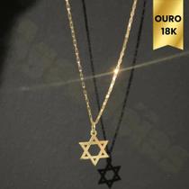 Corrente Pingente Estrela de Davi Ouro 18k Tijolinho Fina Cordão Colar Masculino Feminino
