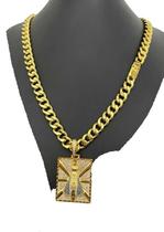 Corrente Pitbull 10Mm + Pingente Nossa Sra - Banhado A Ouro