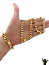 Corrente Pitbull 10mm + Pulseira - Banhado a Ouro