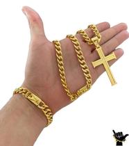 Corrente Pitbull 10Mm + Pulseira + Pingente - Banhado A Ouro Corrente Pitbull 10Mm + Pulseira + Pingente - Banhado A Ouro