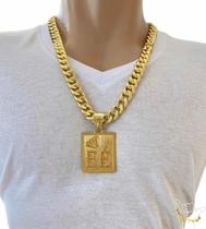 Corrente PitBull 13mm + Pingente Fé - Banhado a Ouro 18k Corrente PitBull 13mm + Pingente Fé - Banhado a Ouro 18k