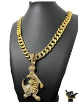 Corrente Pitbull 13mm + Pingente Jacaré - Banhado a ouro 18k