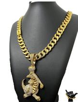 Corrente Pitbull 13mm + Pingente Jacaré - Banhado a ouro 18k