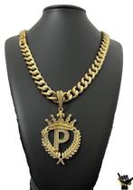 Corrente Pitbull 13mm + Pingente Letra King - Banhado a ouro