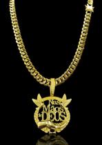 Corrente Pitbull laminada 6mm Moeda antiga + pingente Nas mãos de Deus