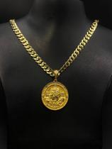Corrente Pitbull laminada 8mm Moeda antiga + pingente Jesus