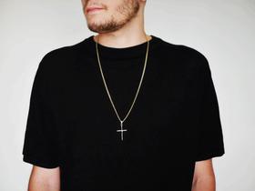 Corrente pitbull + pingente cruz palito banhado ao ouro 18k