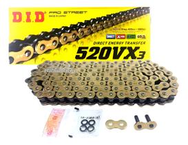 Corrente Placas Douradas Com Retentor Did 520 Vx3 120 Elos Dourado
