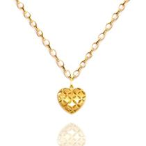 Corrente Portuguesa Com Pingente Coração Fosco Rendado Ouro 18k40 cm Corrente Portuguesa Com Pingente Coração Fosco Rendado Ouro 18k40 cm