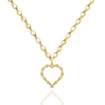 Corrente Portuguesa Com Pingente Coração Zircônias Ouro 18k 45 cm Corrente Portuguesa Com Pingente Coração Zircônias Ouro 18k 45 cm