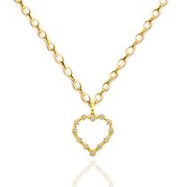 Corrente Portuguesa Com Pingente Coração Zircônias Ouro 18k